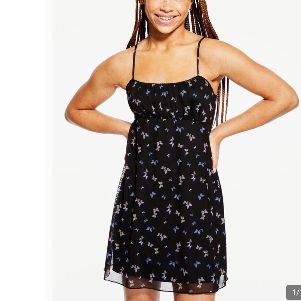 Butterfly Mesh Mini Dress Small 90s Y2K‎ Fairycore Whimsigoth Grunge Layering